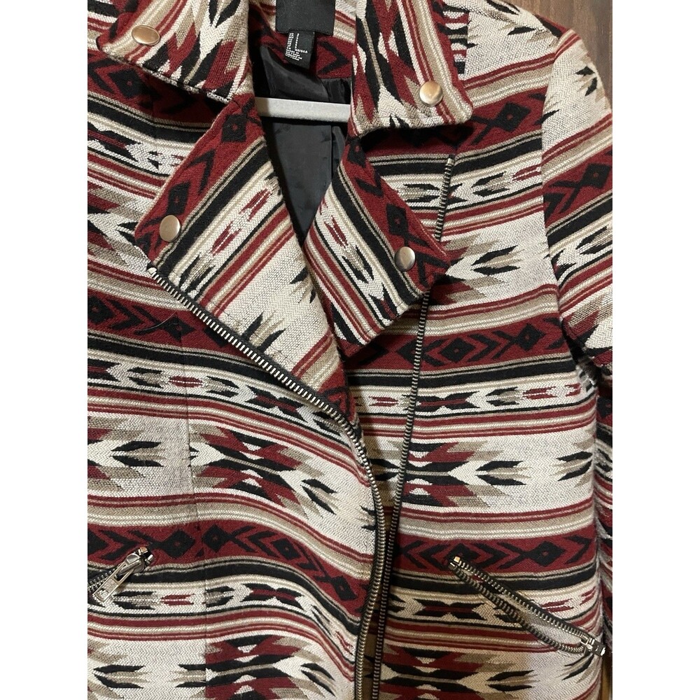 Boxy Southwestern Moto Jacket Size S Aztec Wool Blend Blanket Coat Cowgirl F 21 - Picture 4 of 7